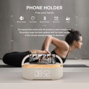 Bluetooth Speaker Alarm Clock with Wireless Charger, LED Night Light, 2500mAh